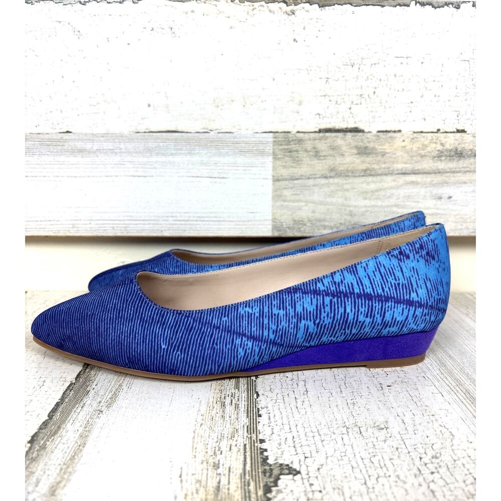Steffies Womens 8.5 Blue Cotton Butterfly Getaway Slip On Ballet Flats NEW